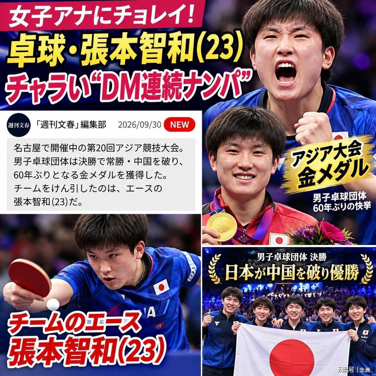 张本智和性丑闻曝光！日本网友：运动员都瞄准女主播？照照镜子吧